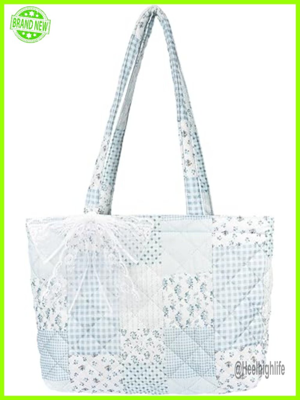Quilted Cotton Tote Bag for Women, Lightweight Floral Shoulder Bag, Work Travel